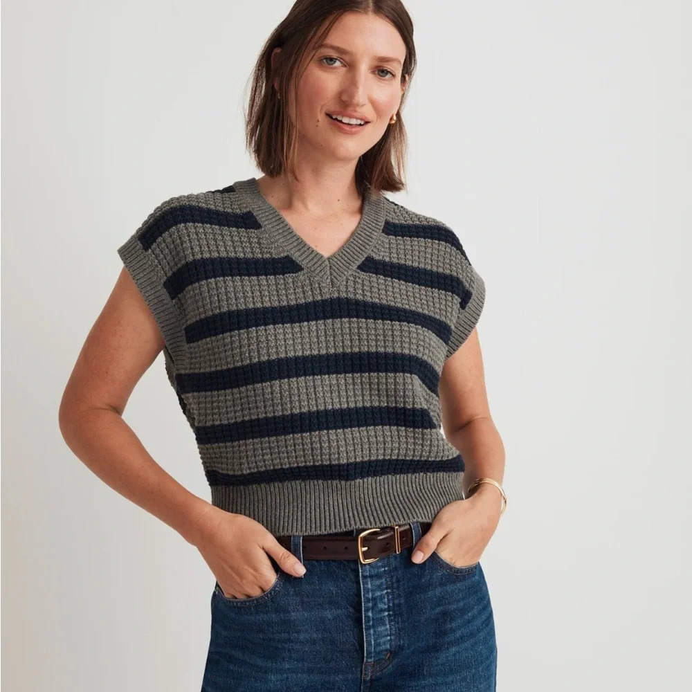 Madewell 100% cotton striped waffle knit sweater vest